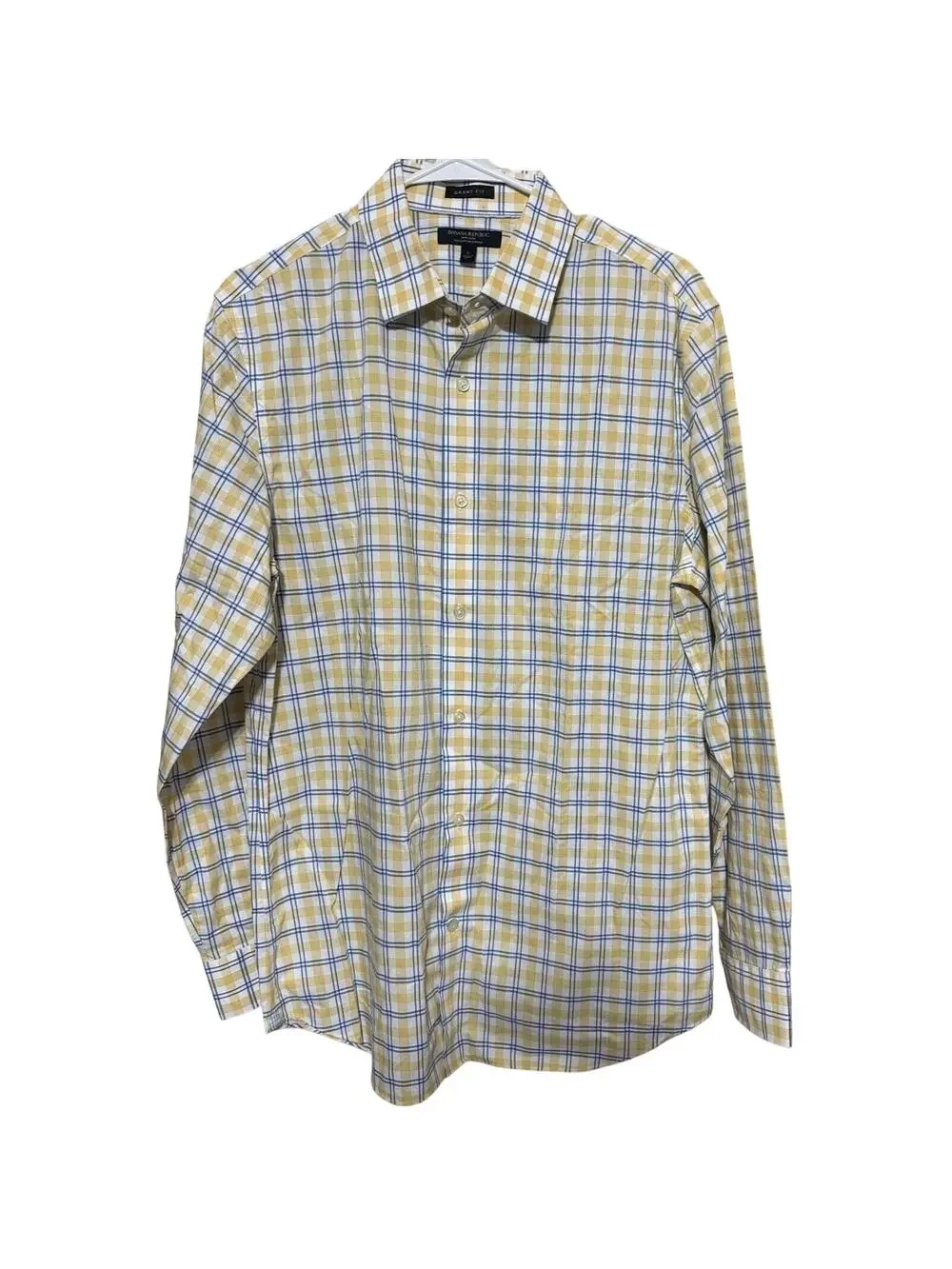 Banana Republic Button-Down Shirt Yellow Plaid Grant Fit sz L Cotton